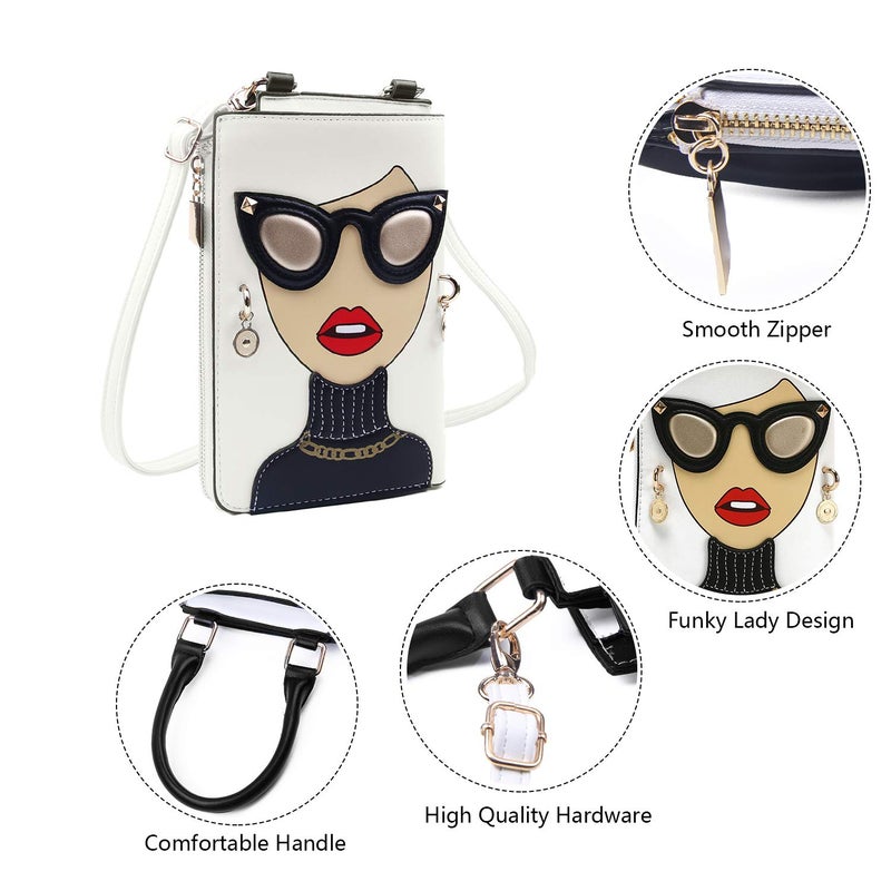 KUANG! Women Novelty Lady Face Shoulder Bags Funky PU Leather Top Handle Satchel Handbags Clutch Purse for Women - Image 5